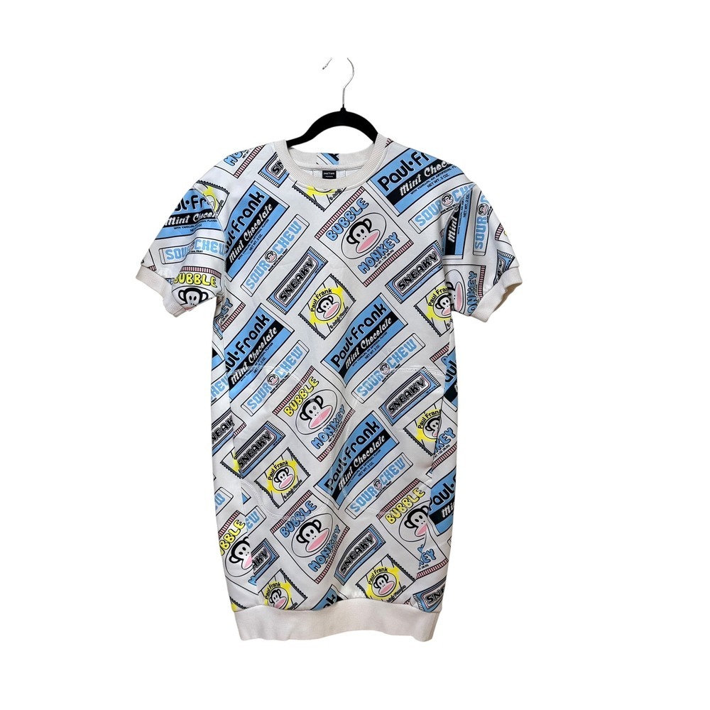 Paul Frank Womens Julius Monkey Candy Print T-Shirt Dress White Blue Size M